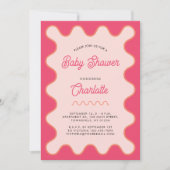 Invitation Baby shower de courbe rose ondulée rétro (Devant)