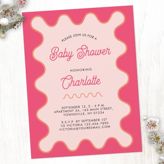 Invitation Baby shower de courbe rose rétro