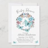 Invitation Baby shower de couronne à papillon bleu exceptionn (Devant)
