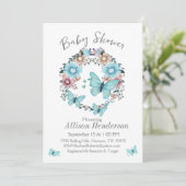 Invitation Baby shower de couronne à papillon bleu exceptionn (Debout devant)