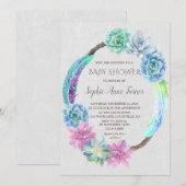 Invitation Baby shower de couronne de cactus Succu (Devant / Derrière)
