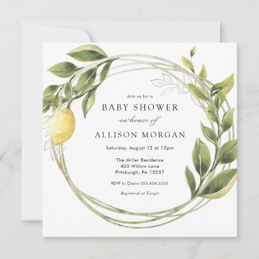 Invitation Baby shower de couronne de citron et de (Devant)