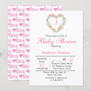 Invitation Baby shower de couronne de coeur de monogramme