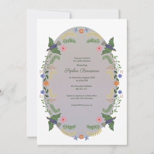 Invitation Baby shower de couronne de fleurs lunaires (Devant)