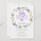 Invitation Baby shower de couronne de fleurs violet rose mode (Devant)