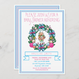 Invitation Baby shower de couronne de noisette rose