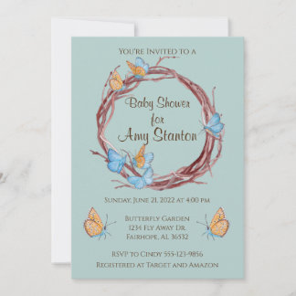 Invitation Baby shower de couronne de papillon bleu