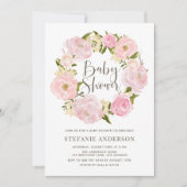 Invitation Baby shower de couronne de pivoine rose vif (Devant)