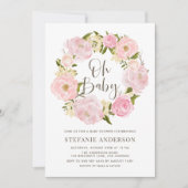 Invitation Baby shower de couronne de pivoine rose vif (Devant)