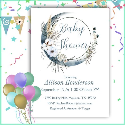 Invitation Baby shower de couronne de saumons gris