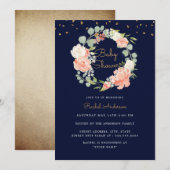 Invitation Baby shower de couronne d'or Sparkine Navy Peach (Devant / Derrière)
