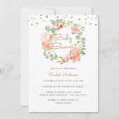 Invitation Baby shower de couronne d'or Sparkle Peach (Devant)