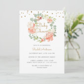 Invitation Baby shower de couronne d'or Sparkle Peach (Debout devant)