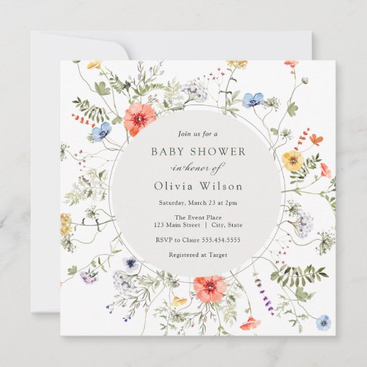 Invitation Baby shower de couronne fleur sauvage (Devant)