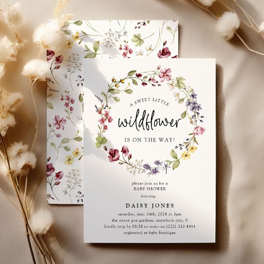 Invitation Baby shower de couronne Fleur sauvage doux