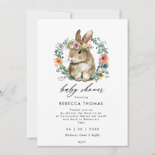 Invitation baby shower de couronne fleurie de lapin de printe