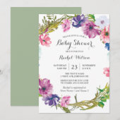 Invitation Baby shower de couronne rose violet (Devant / Derrière)