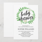 Invitation Baby shower de couronne verte à papillon jaune (Devant / Derrière)