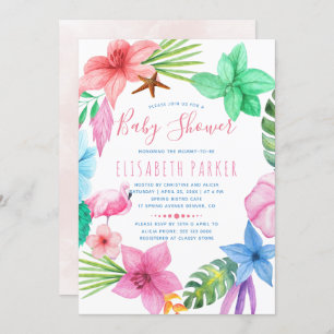 Invitation Baby shower de couronnes à fleurs rose tropicale h