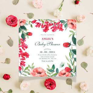 Invitation Baby shower de couronnes à fleurs vert rouge