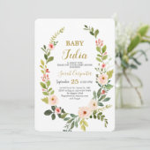 Invitation Baby shower de couronnes d'aquarelle rose pâle (Debout devant)