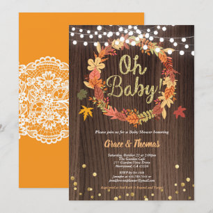 Invitation baby shower de couronnes d'automne grêlant de bois