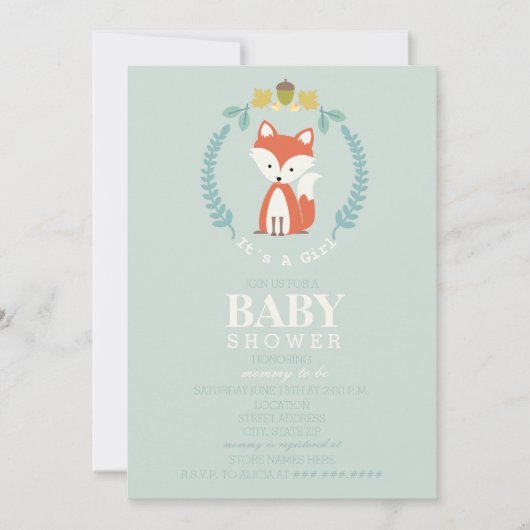 Invitation Baby shower de couronnes de Fox - Fille (Devant)