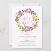 Invitation Baby shower de couronnes florales d'aquarelle (Devant)