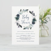 Invitation Baby shower de couronnes florales de Boho Navy Peo (Debout devant)