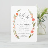 Invitation Baby shower de couronnes rose verte (Debout devant)