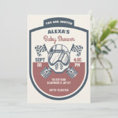 Invitation Baby shower de course de moto rétro (Debout devant)