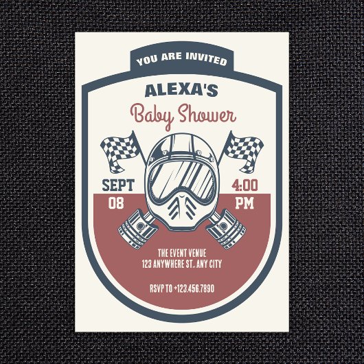 Invitation Baby shower de course de moto rétro