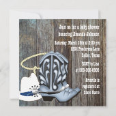 Invitation Baby shower de cow-boy en bois noir bleu (Dos)