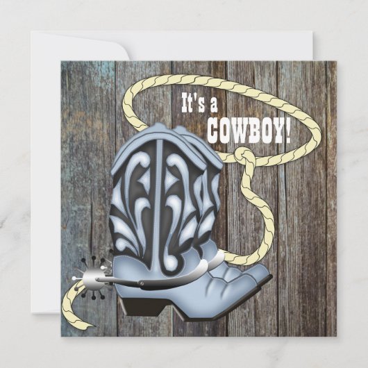 Invitation Baby shower de cow-boy en bois noir bleu (Devant)