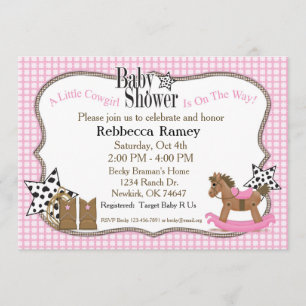 Invitation Baby shower de cow-girl dans des plaids roses