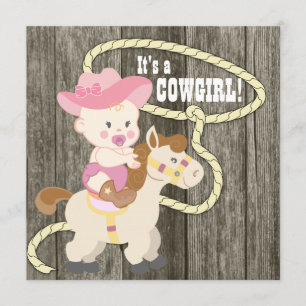 Invitation Baby shower de cow-girl en bois rustique