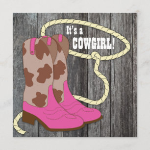 Invitation Baby shower de cowgirl en bois de la gr