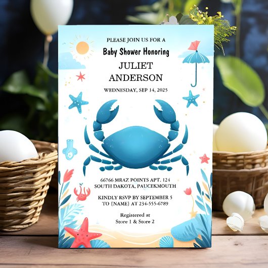 Invitation Baby shower de crabe bleu de la marine de pêche