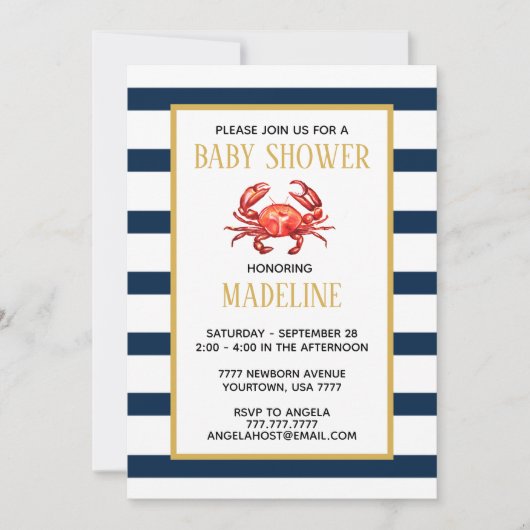 Invitation Baby shower de crabe des bandes marines (Devant)