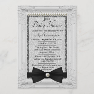 Invitation Baby shower de Cravate Damask Pearls et Bow