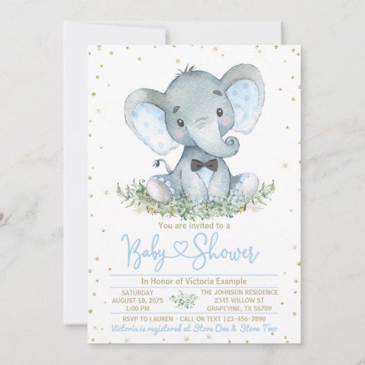 Invitation Baby shower de Cravate de Boy Elephant (Devant)
