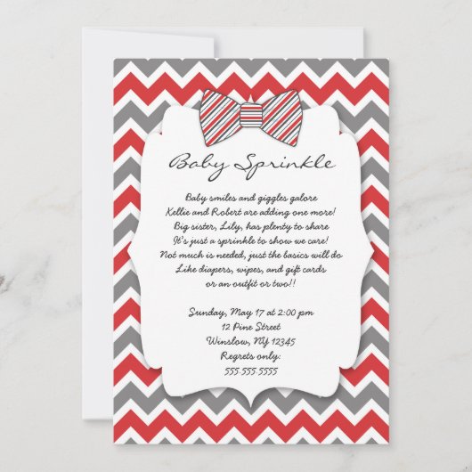 Invitation Baby shower de cravate pour bébé rouge gris (Devant)