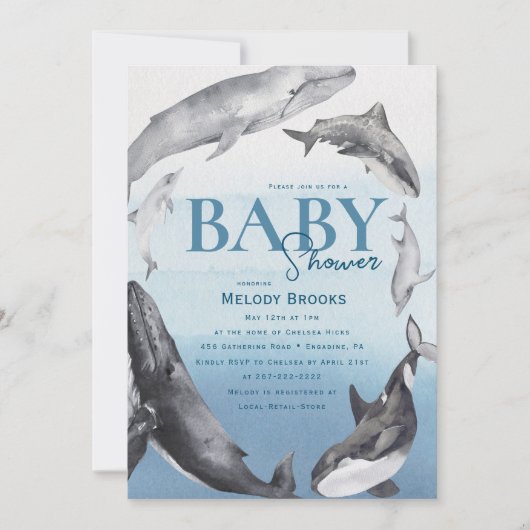 Invitation Baby shower de créatures océaniques rustiques mode (Devant)