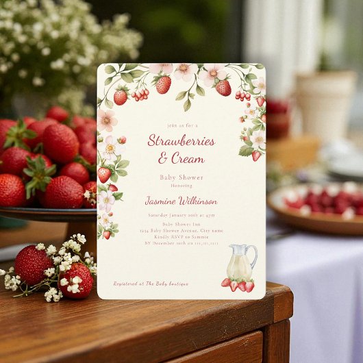 Invitation Baby shower de crème de fraise d'aquarelle