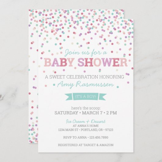 Invitation Baby shower de crème glacée à saupoudrer - Garçon (Devant / Derrière)