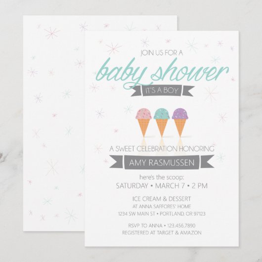 Invitation Baby shower de crème glacée - C'est un  (Devant / Derrière)