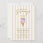 Invitation Baby shower de crème glacée jaune pourpre fleuri (Devant)