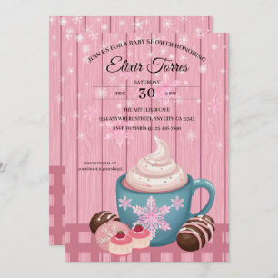 Invitation Baby shower de crème humide en bois rose