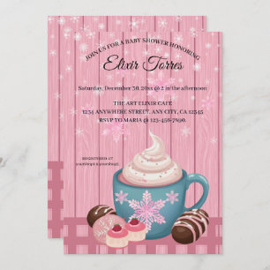 Invitation Baby shower de crème humide en bois rose