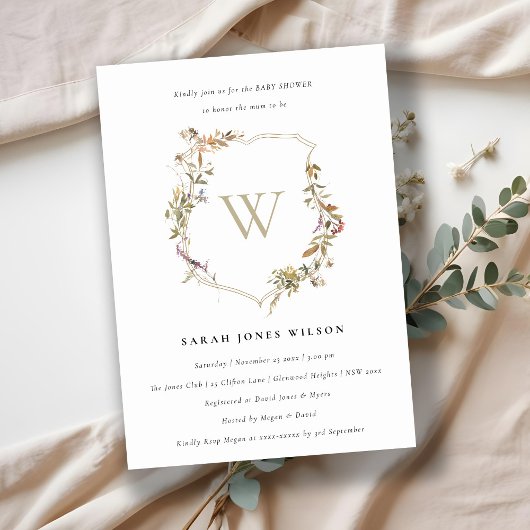 Invitation Baby shower de crête Fleur sauvage rose rose